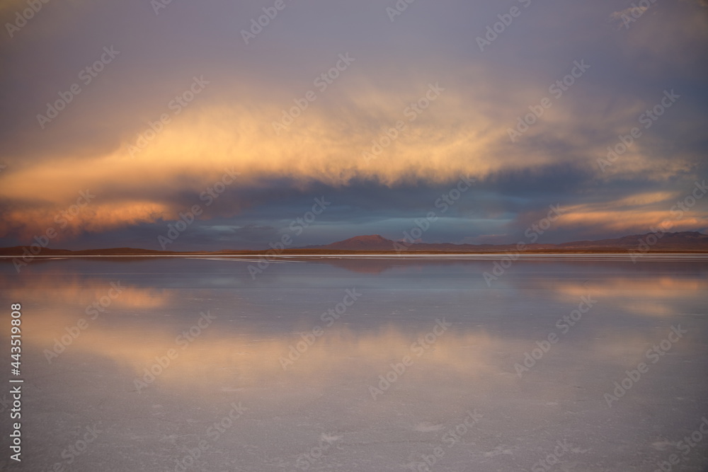 Sunset in Salar de Uyuni salt flat, Bolivia