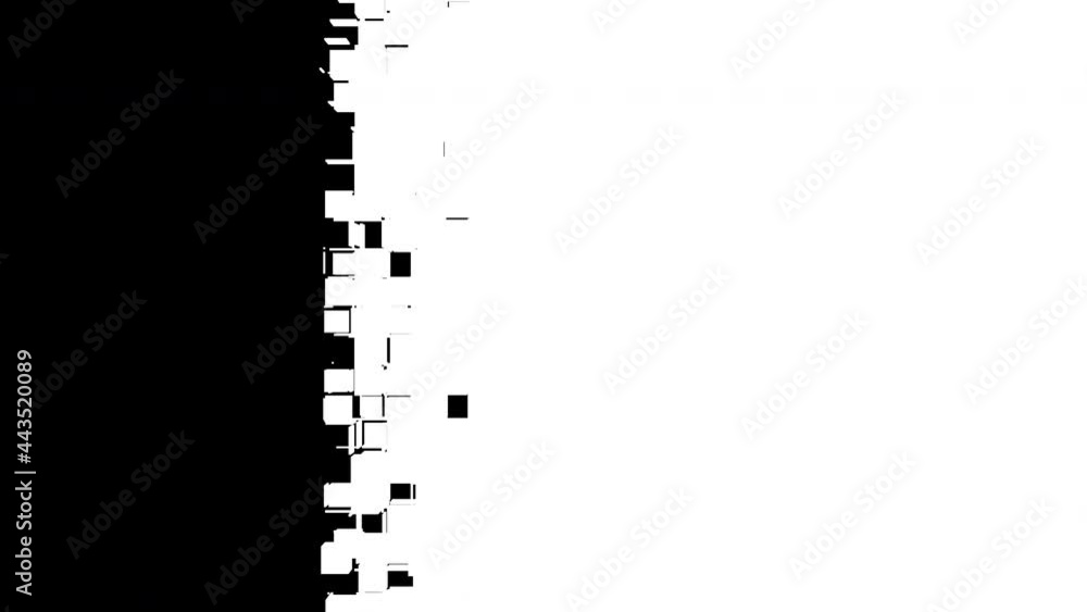 Abstract shutter with chaotic squares moves horizontal on the screen. Abstract black and white transition mask, CG animation.