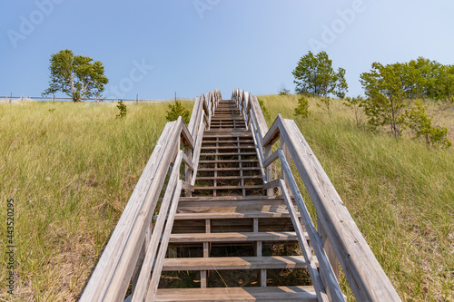 Wooden staircase up the side of a hill
