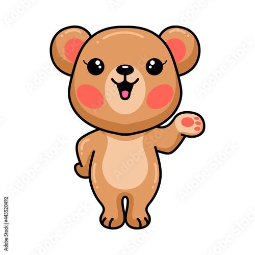 Cute baby brown bear cartoon presenting