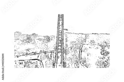 Building view with landmark of Hue is a city in central Vietnam. Hand drawn sketch illustration in vector.