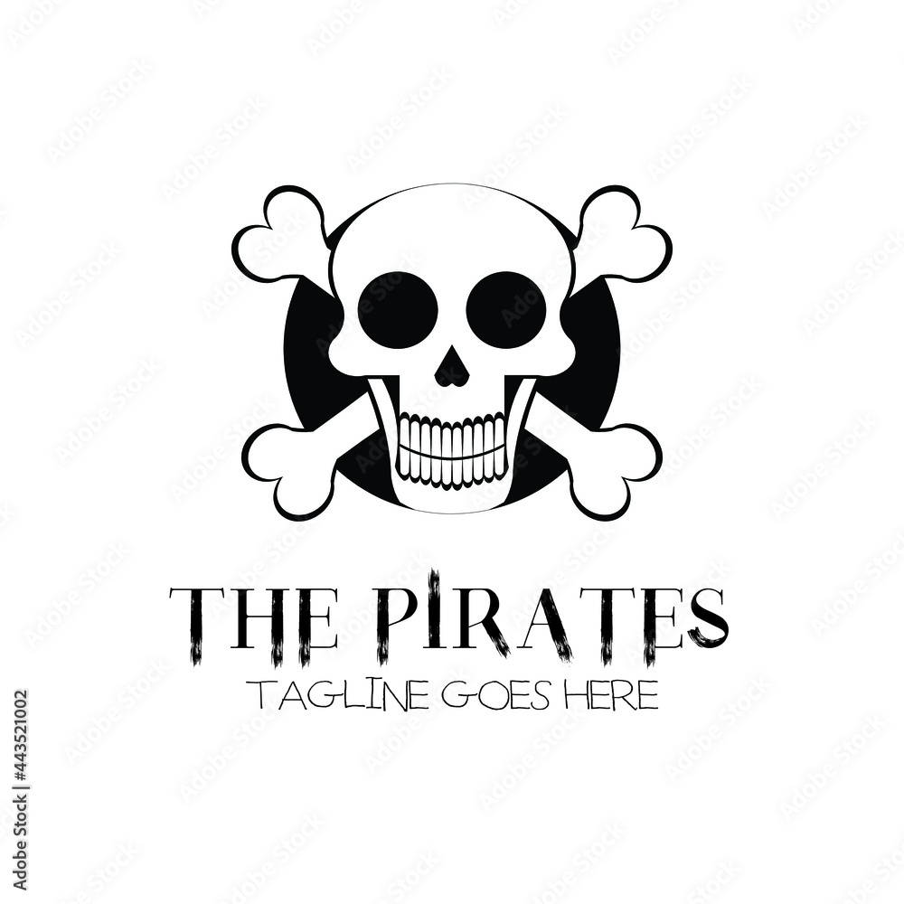 skull and crossbones silhouette for retro vintage flag clothing shirt pirate rider biker club halloween logo design vector