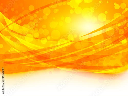 オレンジ色の曲線と玉ボケの抽象イメージ背景素材