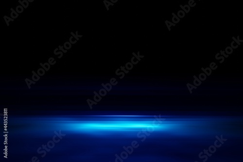 Glow blue light effect on dark blue background. 3D rendering. © Jee-Light
