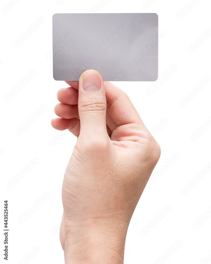 Male hand hold silver platinum credit card isolated on white background. Male hand hold silver platinum credit card isolated on white background.