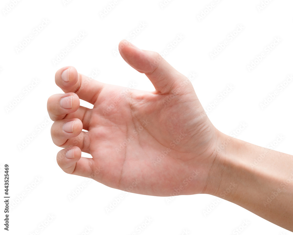 isolated of male hand holding something like a bottle or can. isolated of male hand holding something like a bottle or can.