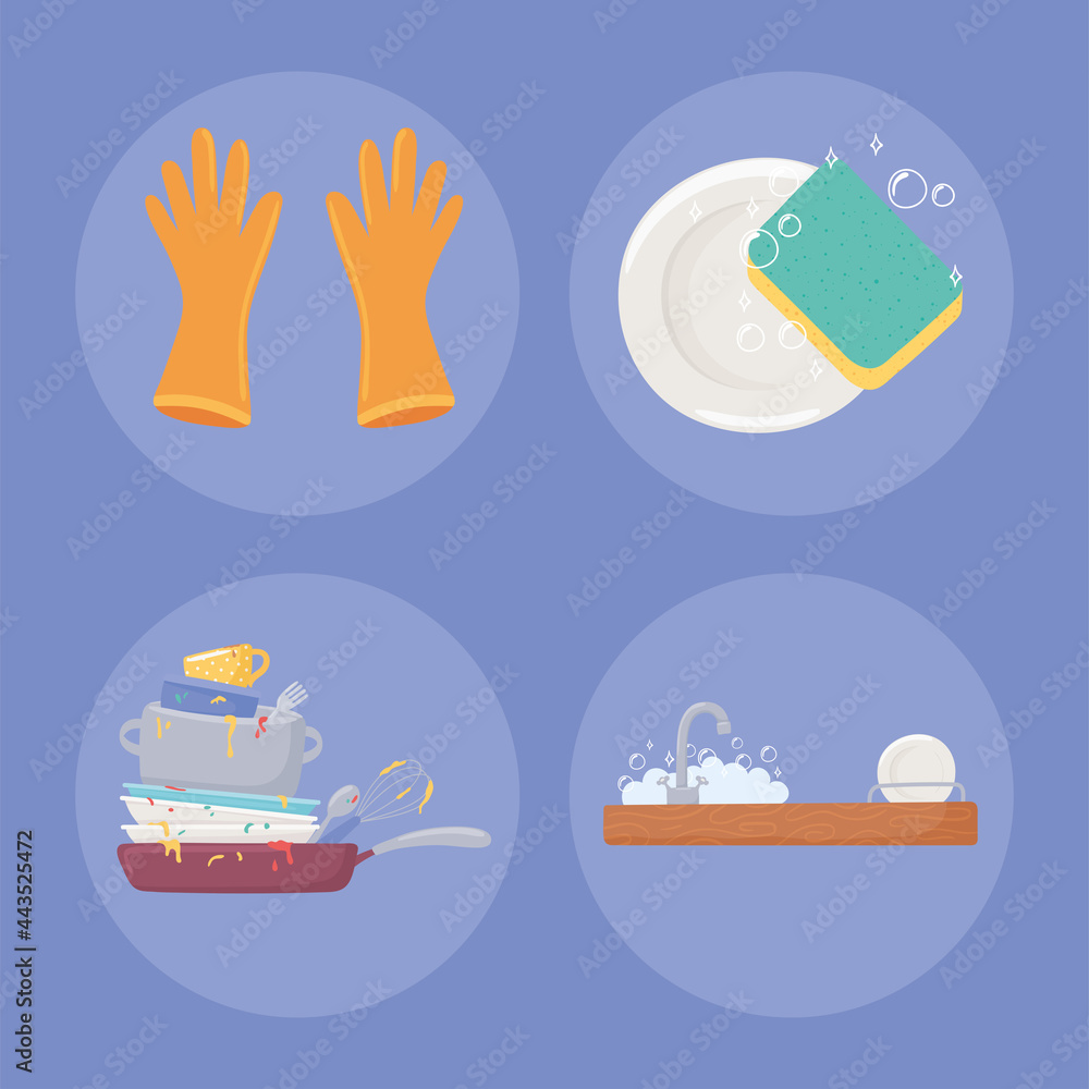 icon set of washing dishes