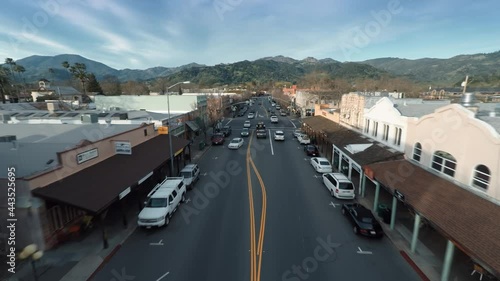 Aerial: St Helena township in the Napa Valley, California photo