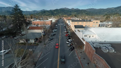 Aerial: St Helena township in the Napa Valley, California photo