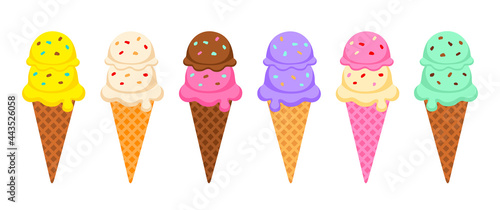 ice cream cone dessert collection vector illustration