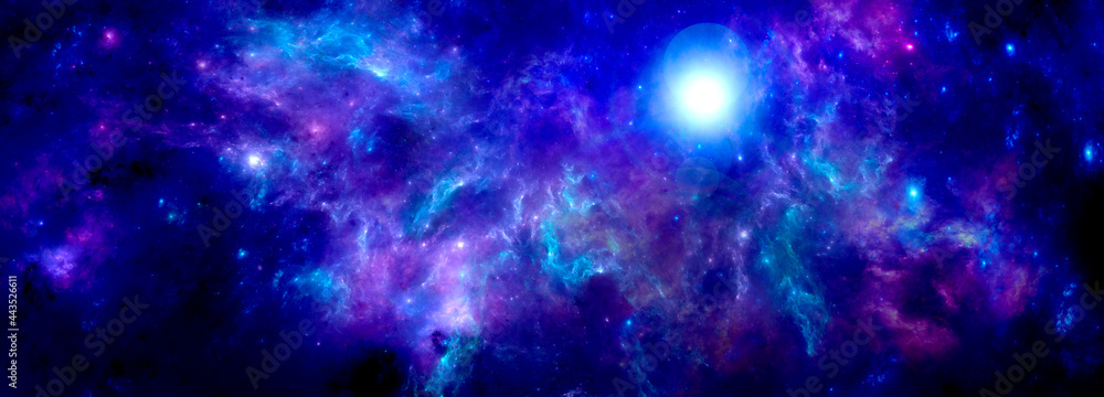 Blue purple cosmic background with nebula and stardust