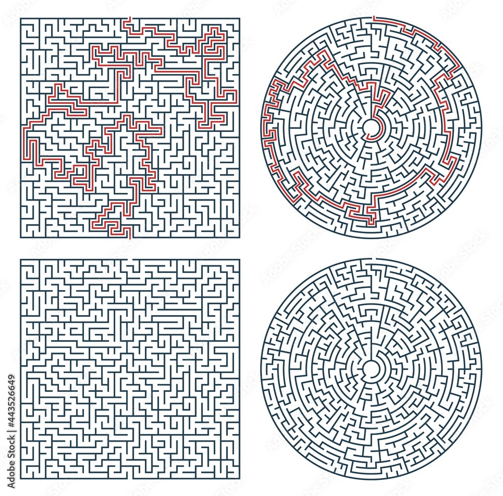 Labyrinth maze game. Vector puzzle with square and circle labyrinth