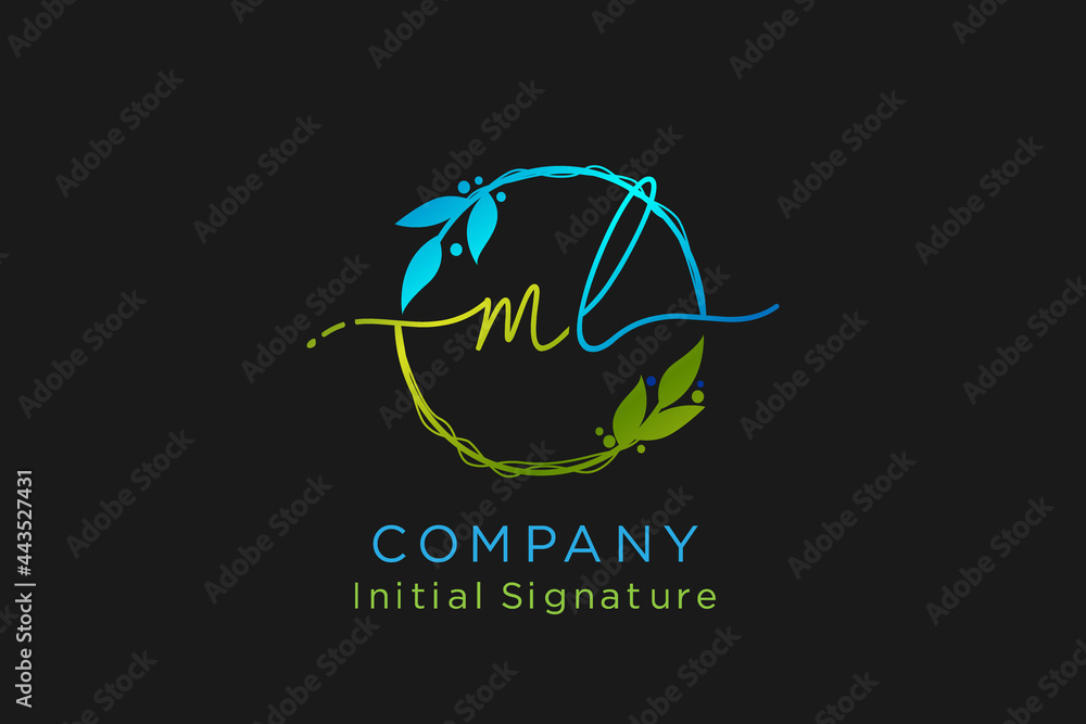 Obraz premium Initial M L beauty monogram and elegant logo design in green color , handwriting logo of initial signature, wedding, fashion, floral and botanical with creative template.
