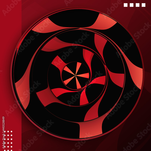Abstract modern album cover art with geometric circle cd on red minimalist background