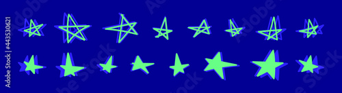 Hand drawn cute star set.Bright trending color.Vector illustration