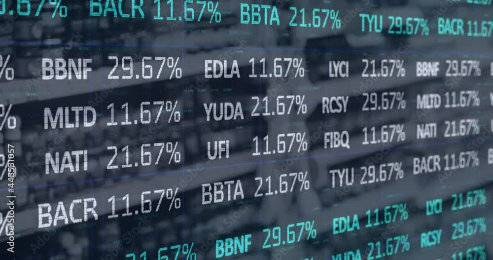 Animation of financial data processing over shop interior Animation of financial data processing over shop interior