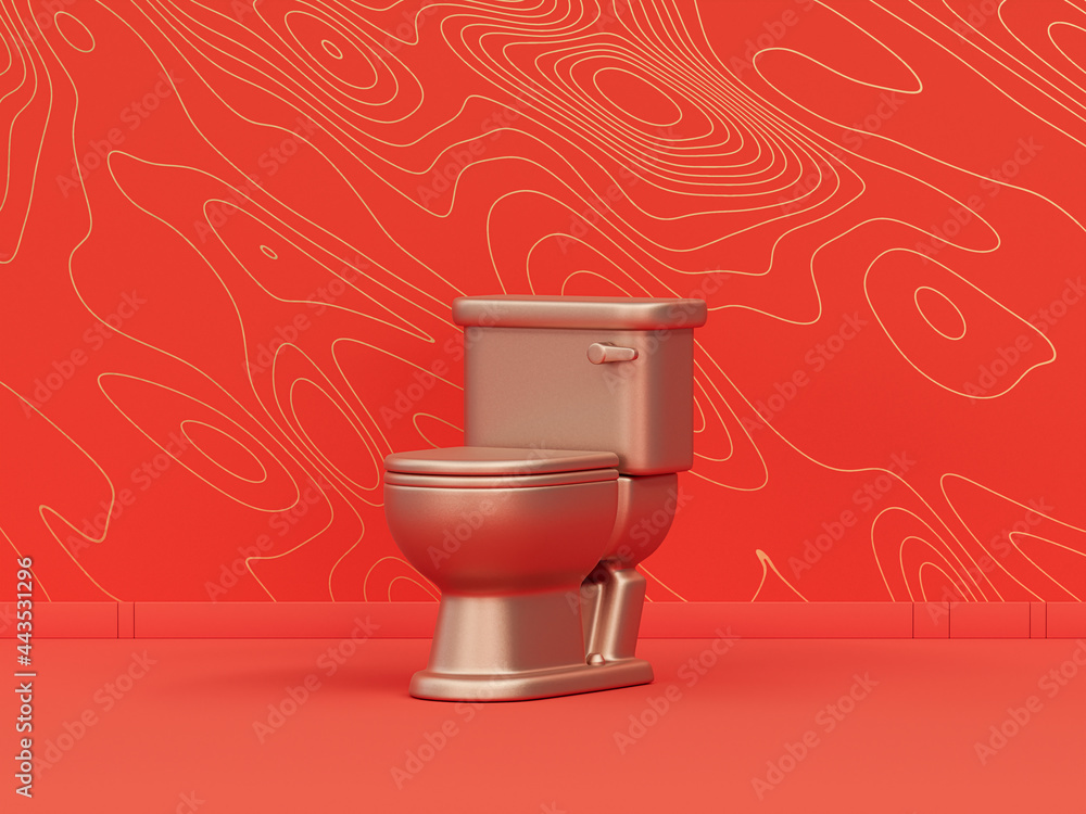 monochrome single color metallic gold, a toilet closet in orange