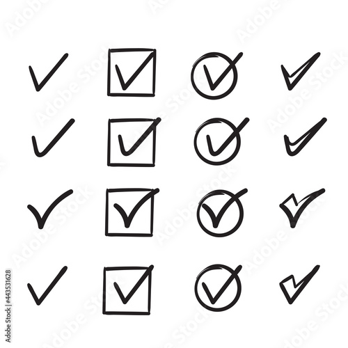 hand drawn doodle checkmark icon collection symbol