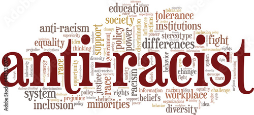 Anti-Racist vector illustration word cloud isolated on a white background.