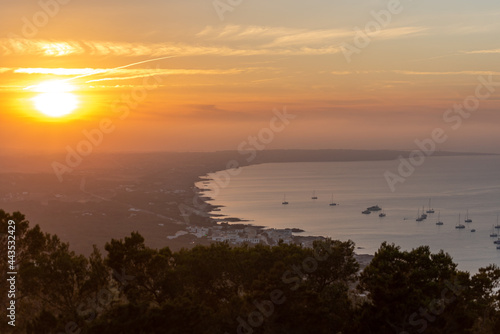 Landscape of the island of Formentera in the Balearic Islands in Spain at Sunset