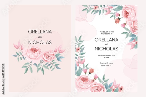 set of wedding card collection with pink  floral theme