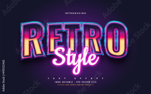 3D Colorful Retro Text Style and Glowing Neon Effect. Editable Text Style Effect