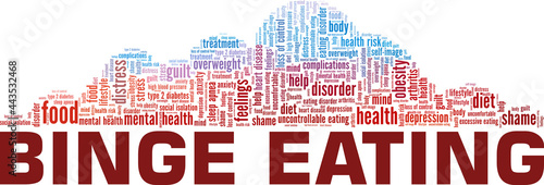 Binge eating vector illustration word cloud isolated on a white background.