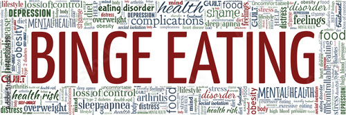 Binge eating vector illustration word cloud isolated on a white background.