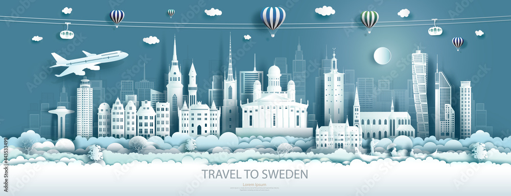 Travel landmarks europe to Sweden tour famous architecture to stockholm - obrazy, fototapety, plakaty 
