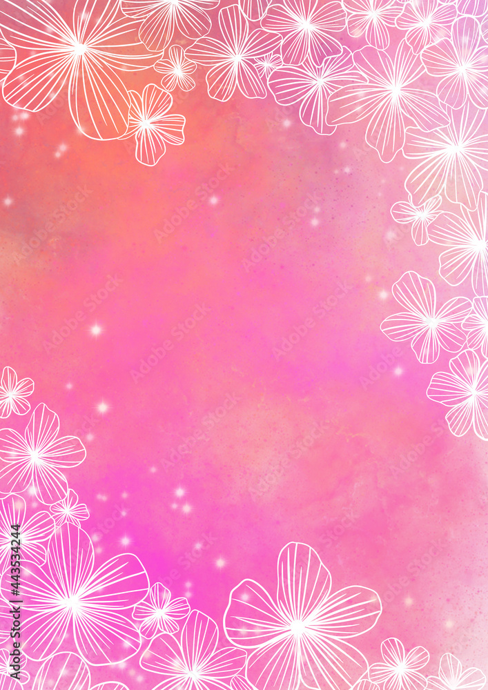 Fototapeta premium Doodle flower frame on pink background illustration for decoration on spring season, romance theme and natural concept.
