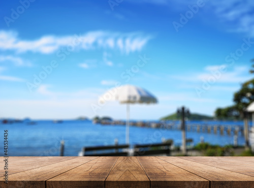 3D rendering, wooden top table on isolate light and blurred background