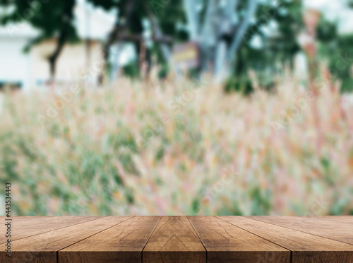 3D rendering, wooden top table on isolate light and blurred background