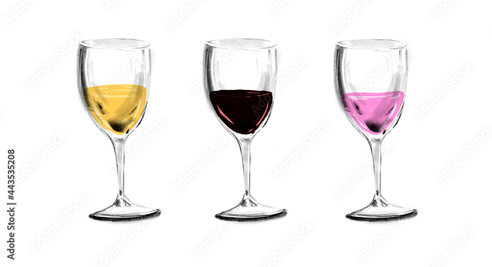 Glasses with different kinds of wine illustration Glasses with different kinds of wine illustration