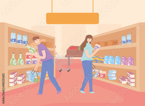woman and man shopping market