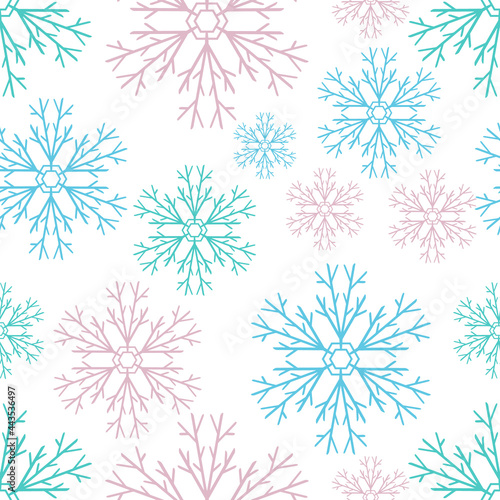 Snowflake seamless pattern isolated on white. Xmas vector stock illustration. Eps 10