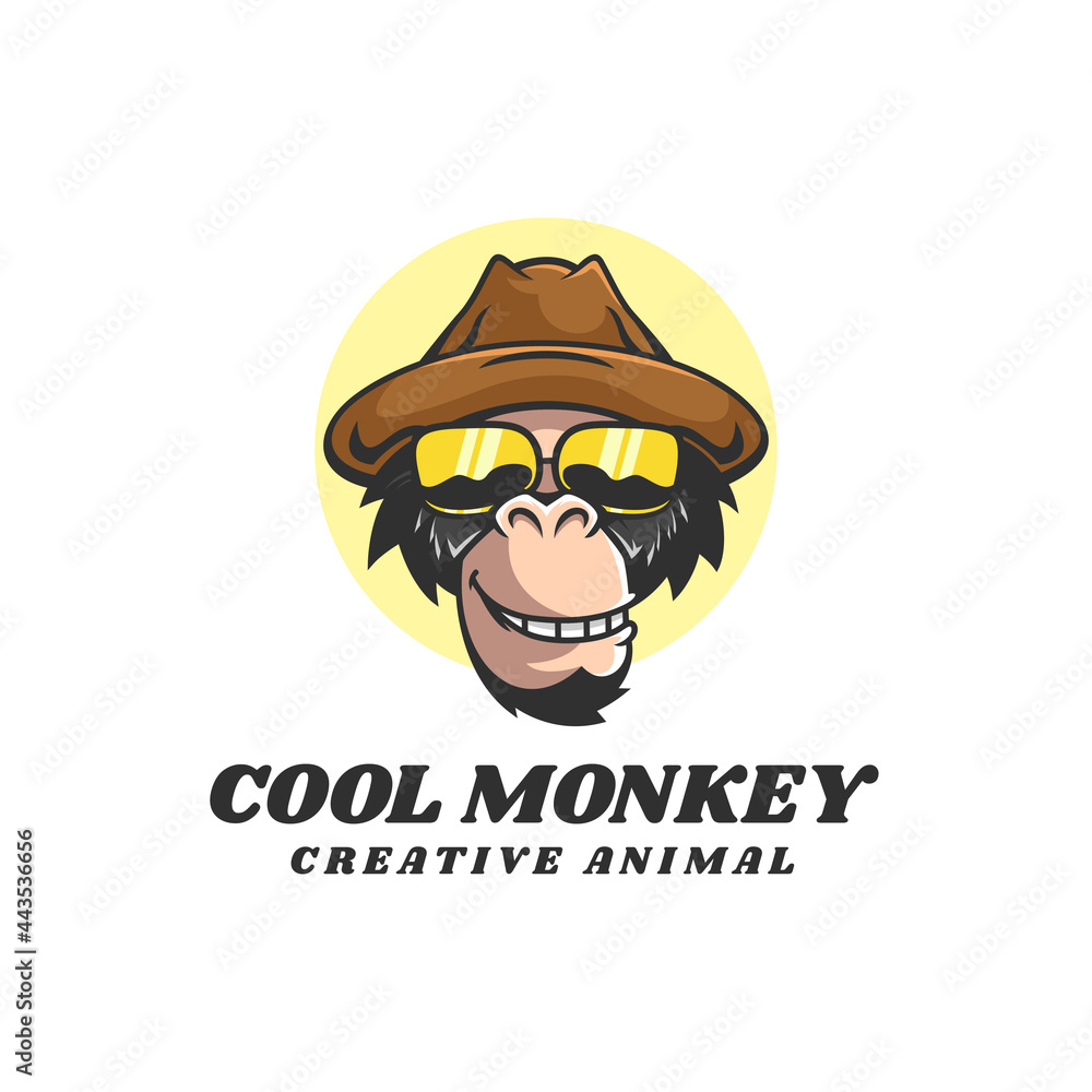 Vector Logo Illustration Cool Monkey Mascot Cartoon Style.