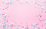 Greeting or invitation card for wedding or birthday, glitter on pink background