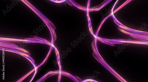 organic smooth and colorful and silky glowing light lines in abstract form and black background © Urban