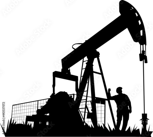 a man on the background of an oil rig
