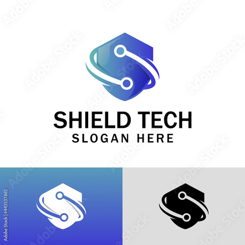 logo design of protection system technology with letter s shield and circuit symbol icon design photo