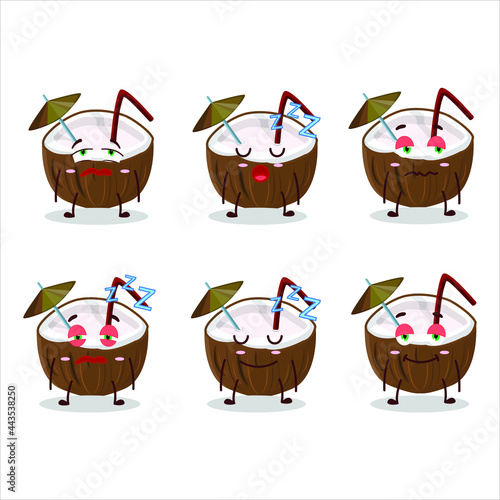 Cartoon character of coconut drink with sleepy expression. Vector illustration