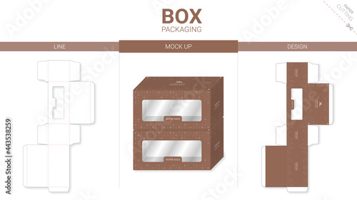 Box packaging and mockup die cut template