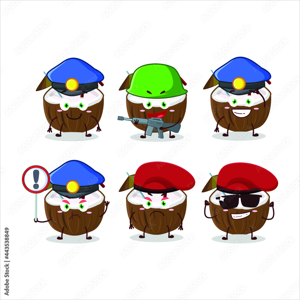 A dedicated Police officer of coconut drink mascot design style. Vector illustration A dedicated Police officer of coconut drink mascot design style. Vector illustration