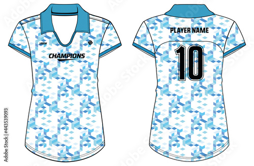 Women Sports Polo collar t-shirt Jersey design concept Illustration Vector template suitable for girls and Ladies for Soccer, Cricket, Football, Volleyball, Netball and Beach ball jersey kit concept