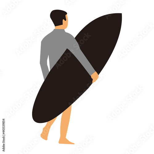 the man and the surfboard logo icon design template vector illustration