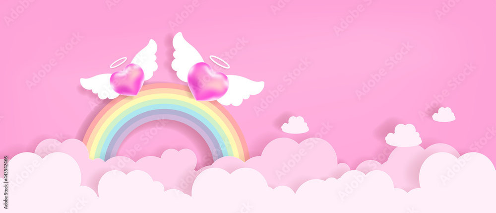 Cupid's heart and rainbow. Valentine's day of love background vector