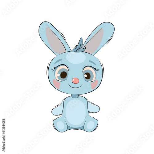 Little baby hare  rabbit. Isolated object on a white background. Cheerful kind animal child. Cartoons flat style. Funny. Vector