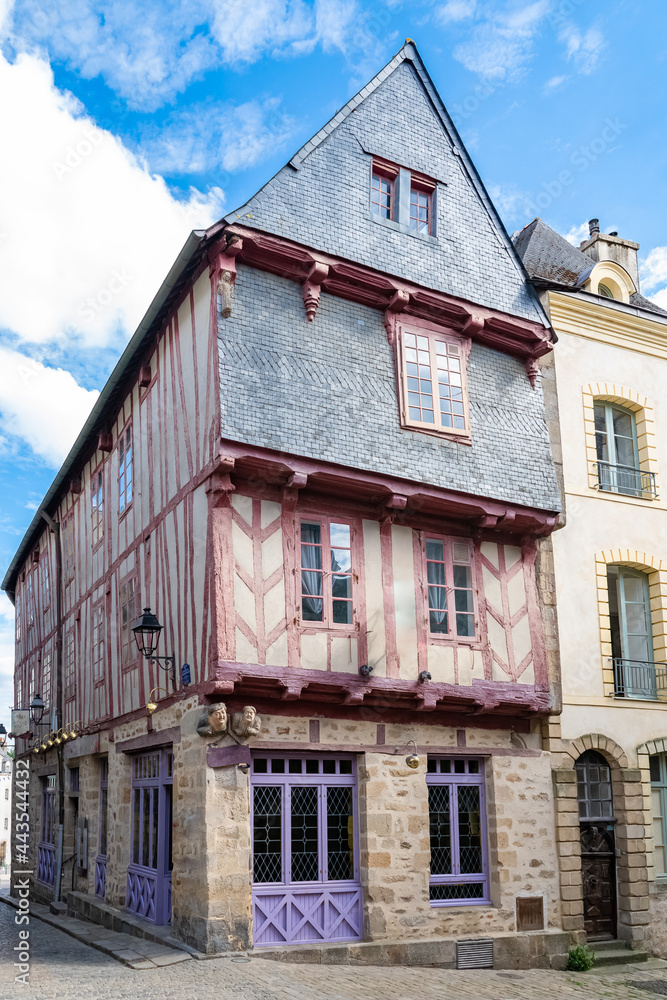 Vannes, beautiful city in Brittany, old half-timbered houses, colorful facades
