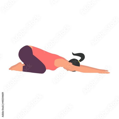 Pregnant girl woman doing yoga. Healthy pregnancy. Vector illustration in flat style. yoga pose asana baby balasana