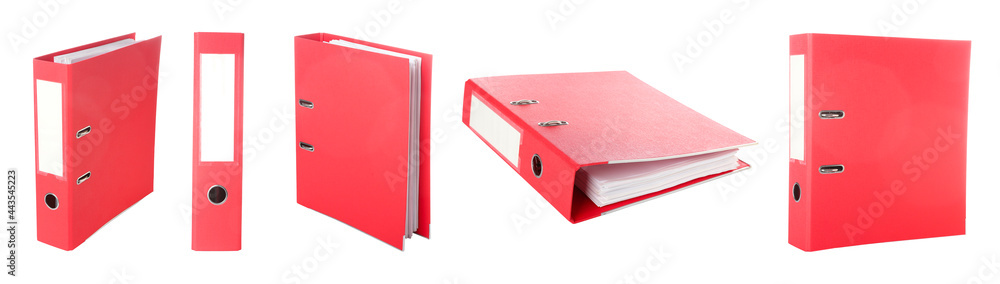 Red office folder on white background - obrazy, fototapety, plakaty 